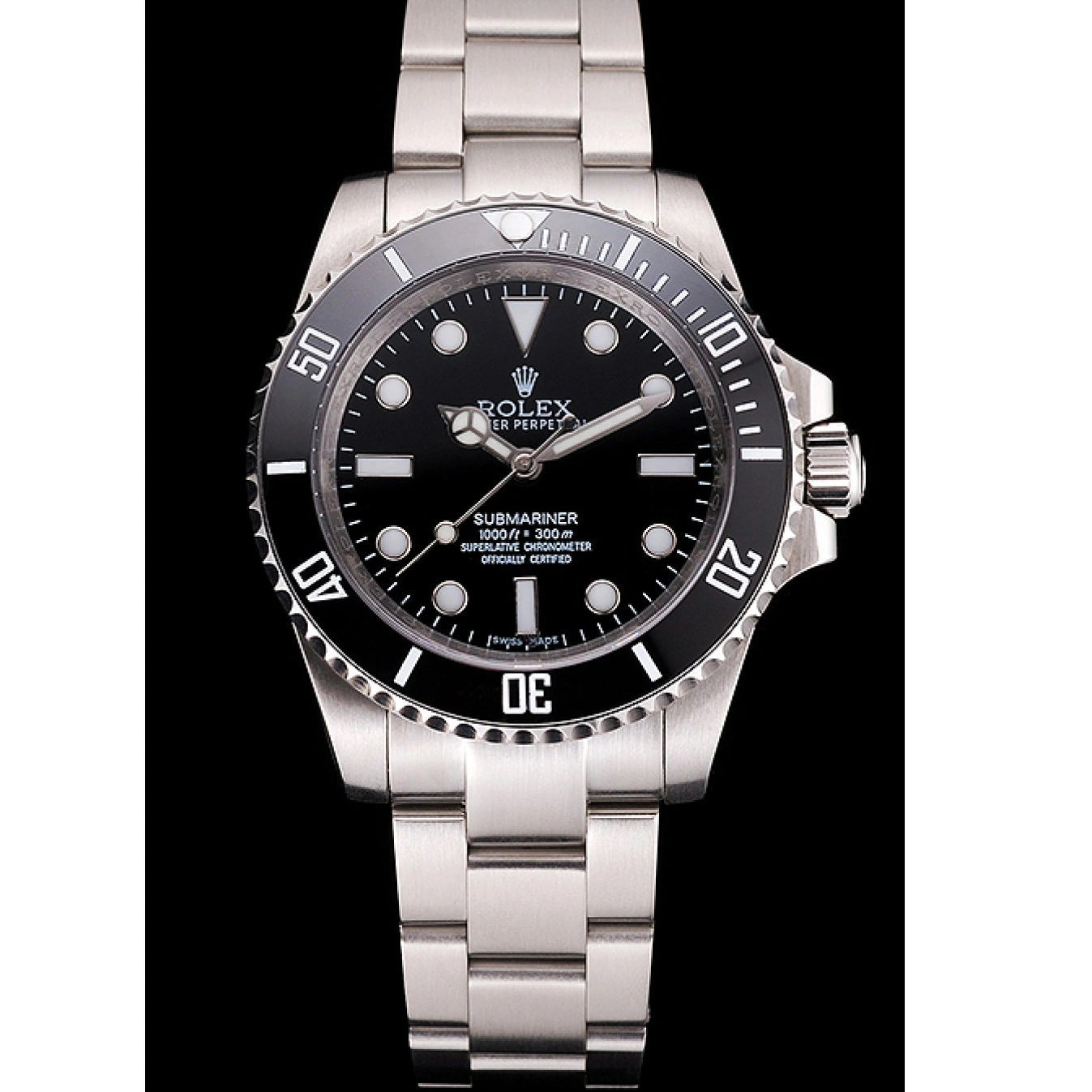MiroTime 1027 Swiss Rolex Submariner No Date Black Dial And Bezel Stainless Steel Case And Bracelet